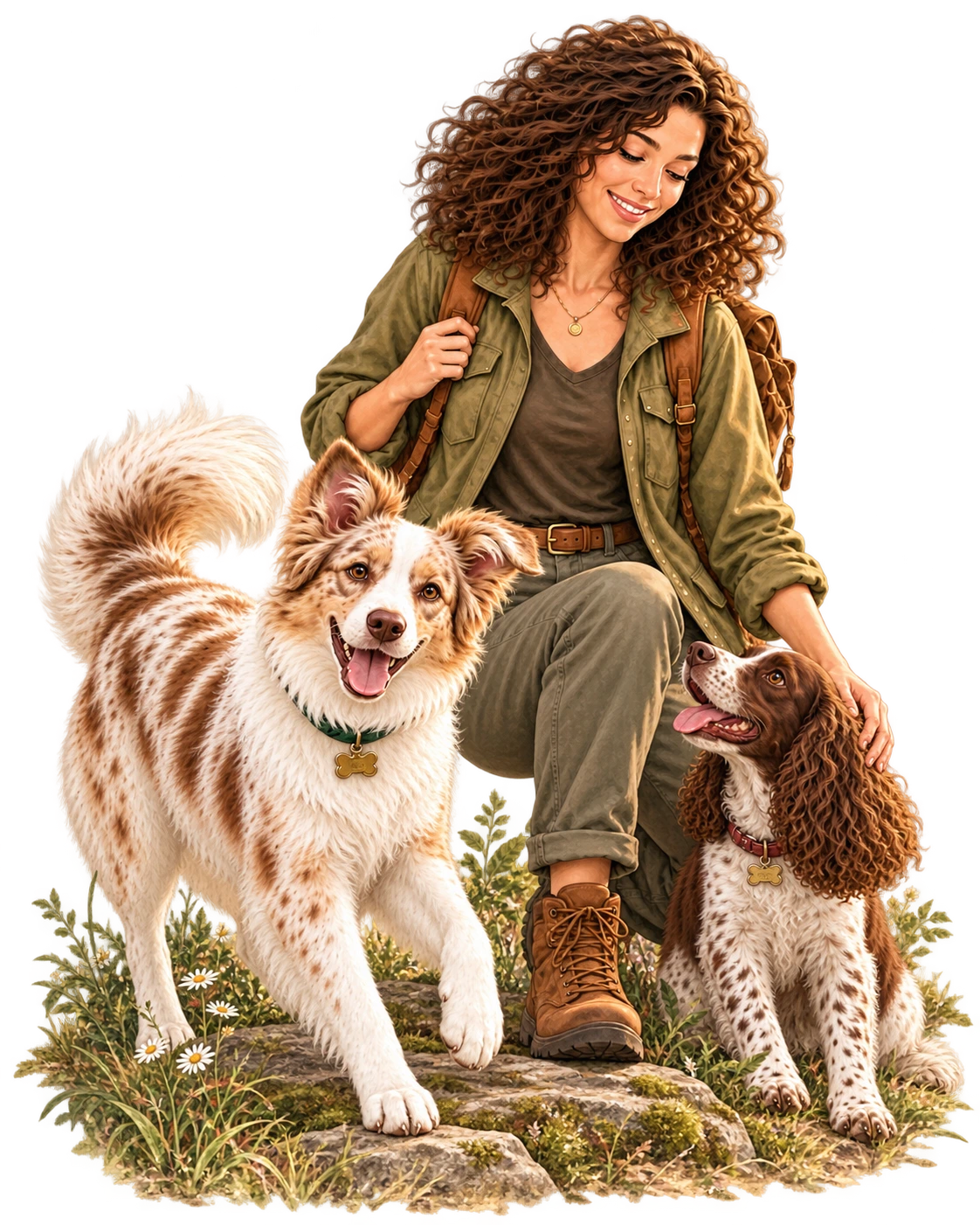 Aurore en promenade avec Merlin et Willow